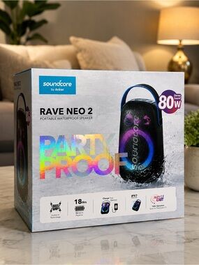 Soundcore Rave Neo 2 Portable Waterproof Speaker - Black with RGB Lights